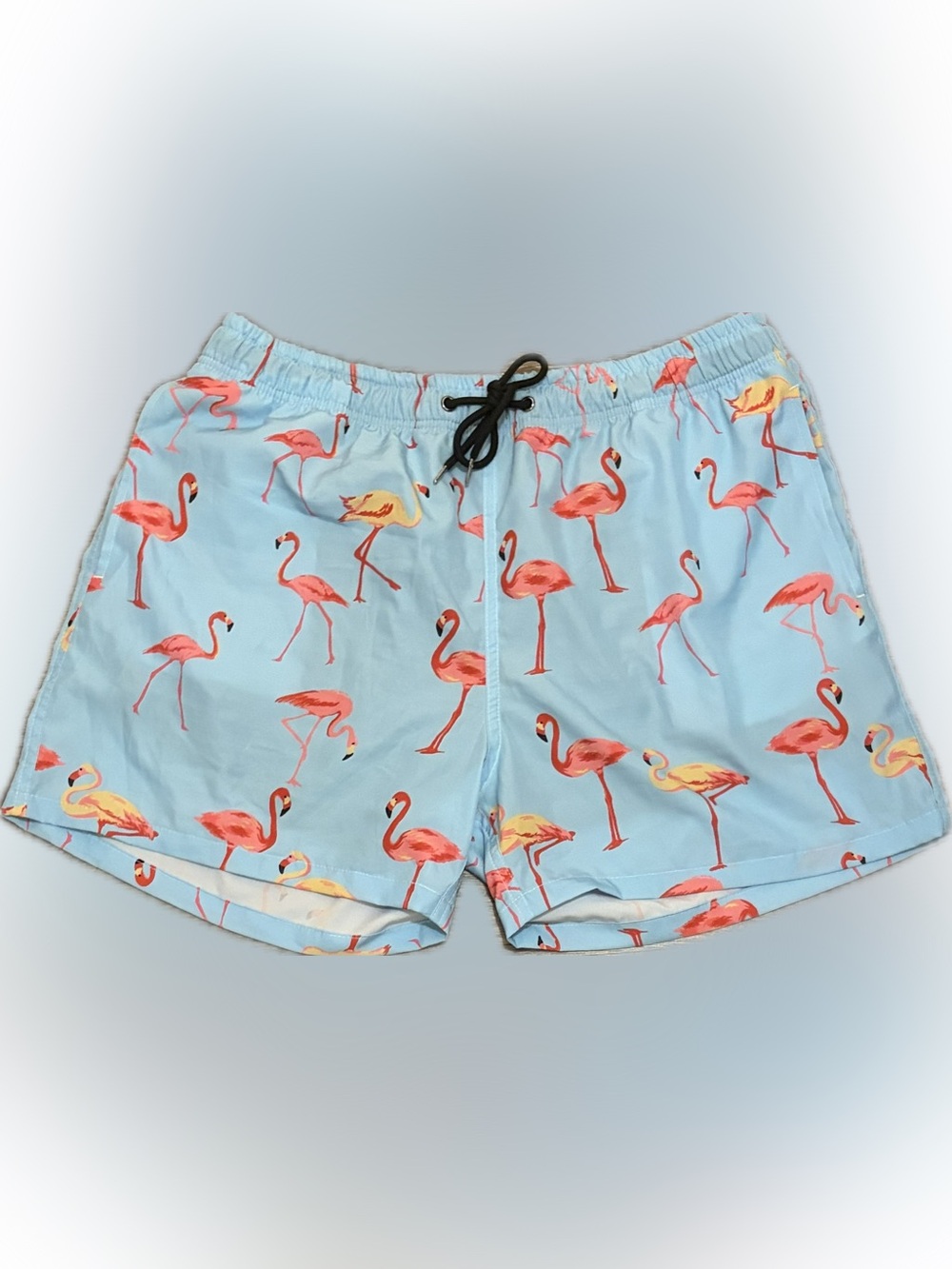 NWOT Men's Light Blue Flamingo Print Swim Trunks